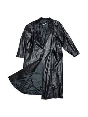 WinLit VINTAGE 90s GENUINE LEATHER Luxury Designer Long Trench Coat Womens Large